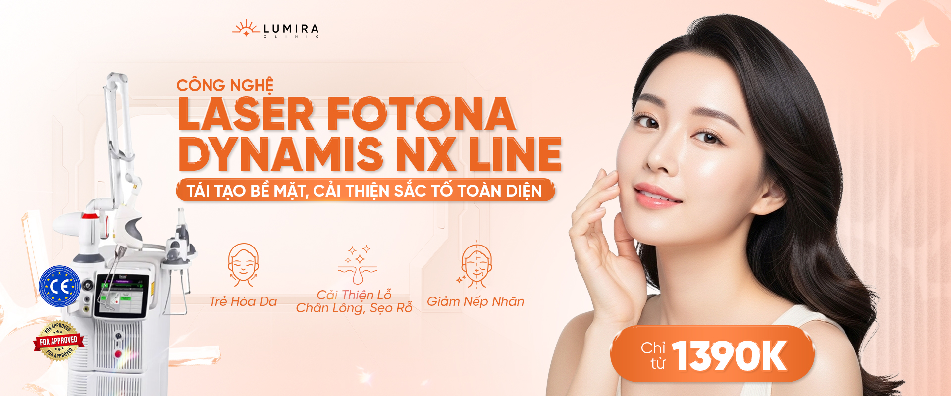 Công nghệ laser Fotona Dynamis NX Line giúp tái tạo bề mặt cải thiện sắc tố da toàn diện tại Lumira Clinic
