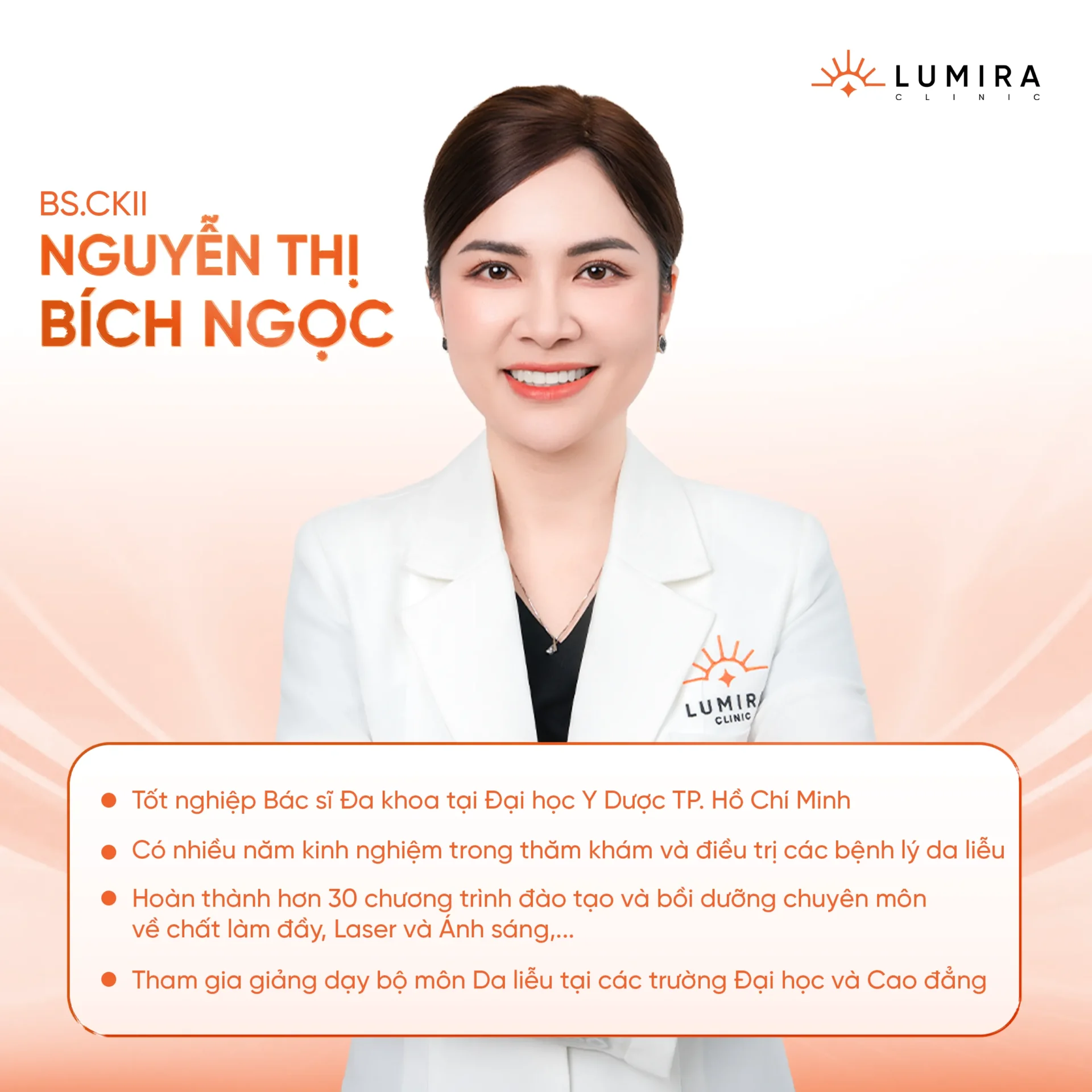 Bác sĩ CK2 Nguyễn Thị Bích Ngọc chuyên khoa Da liễu Lumira Clinic