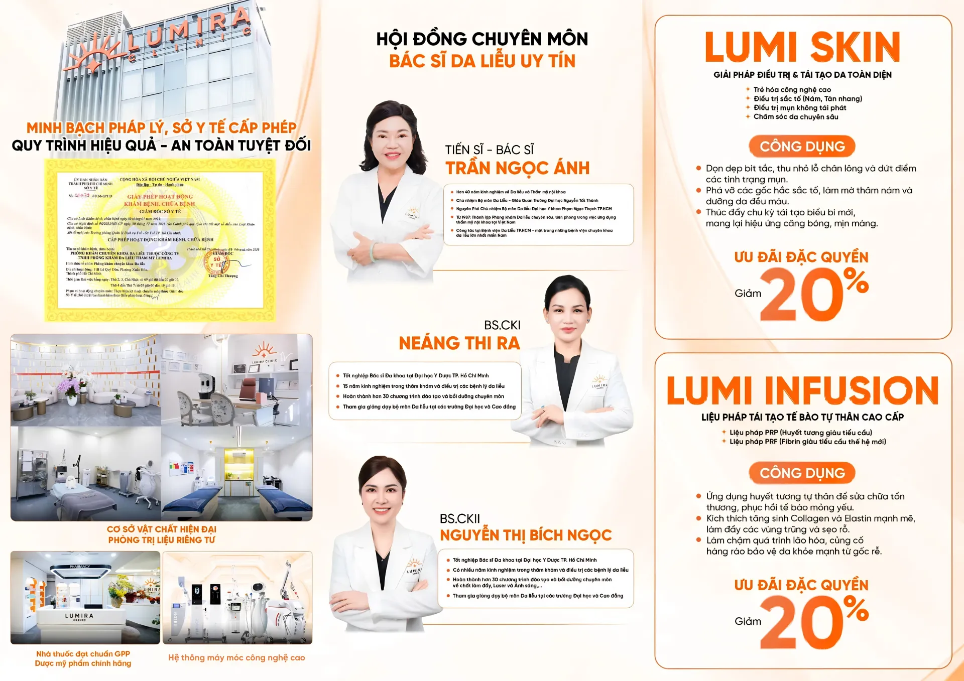 Hội đồng chuyên môn Bác sĩ Da liễu, Cơ sở vật chất và Minh bạch pháp lý tại Lumira Clinic