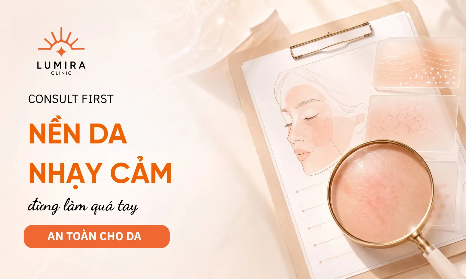 Hình minh họa quy trình cân nhắc thận trọng cho nền da mỏng hoặc dễ kích ứng. - Lumira Clinic
