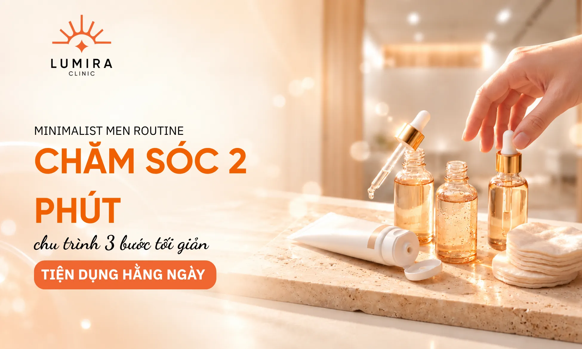 Quy trình 3 bước chăm sóc da nám tối giản 2 phút mỗi ngày cho nam giới tại Lumira Clinic