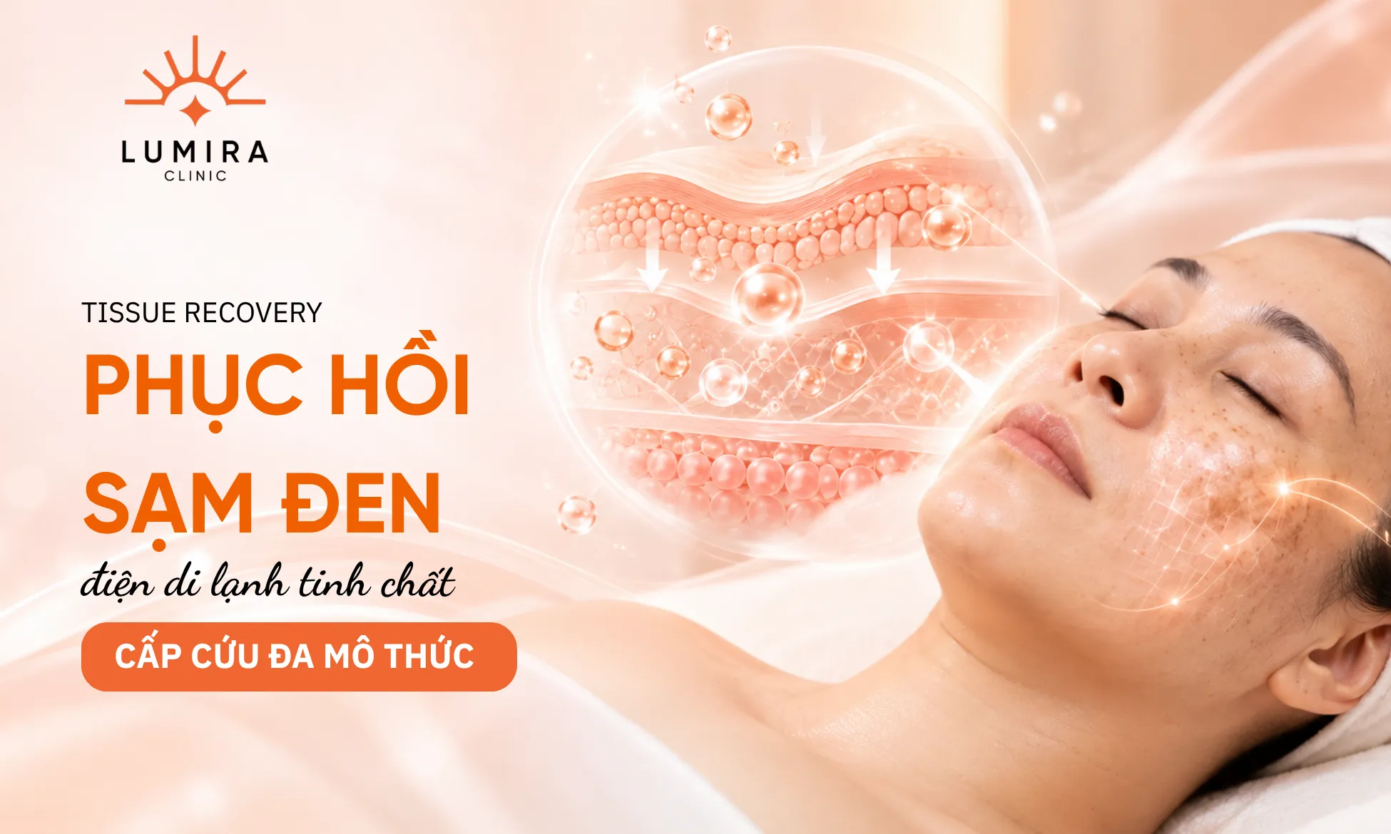 Điện di lạnh tinh chất phục hồi nền da thâm sạm đen sau can thiệp laser tại Lumira Clinic