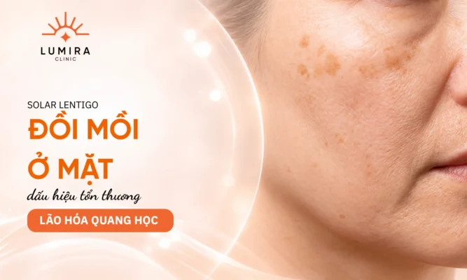 Hình ảnh mảng đồi mồi màu nâu sẫm gờ nhẹ trên gò má người lớn tuổi