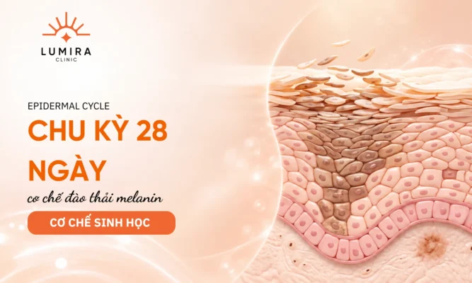 Minh họa chu kỳ sinh học thay da 28 ngày đào thải melanin ở lớp thượng bì