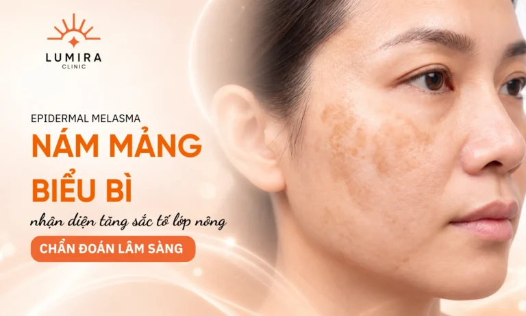 Hình ảnh lâm sàng nám mảng lan rộng đối xứng hai bên gò má ở phụ nữ