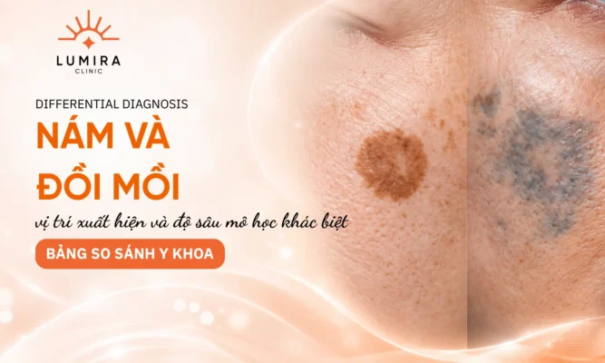 Bảng đối chiếu lâm sàng phân biệt đặc điểm hình thái giữa nám chân sâu và đồi mồi