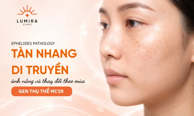 Minh họa các đốm tàn nhang nhỏ màu nâu nhạt rải rác trên gò má người trẻ