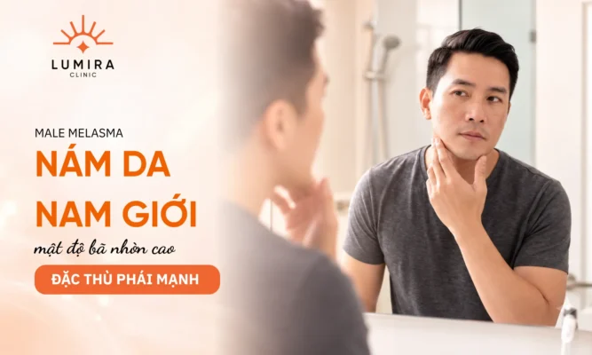 Đặc thù da mặt bị nám ở nam giới với lớp sừng dày mật độ tuyến bã nhờn cao và tổn thương cạo râu