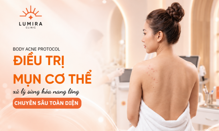 Tinh trang mun san nhe va vet tham mo vung lung tren nguoi mau thuc te - Lumira Clinic