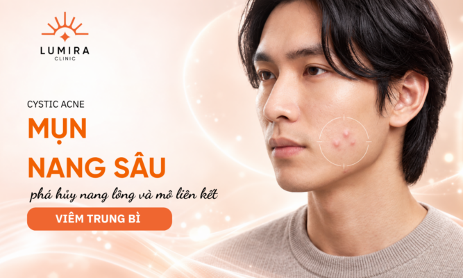 Hinh thai mun nang thuc te voi vai not go nhe mau hong an duoi da vung ma - Lumira Clinic
