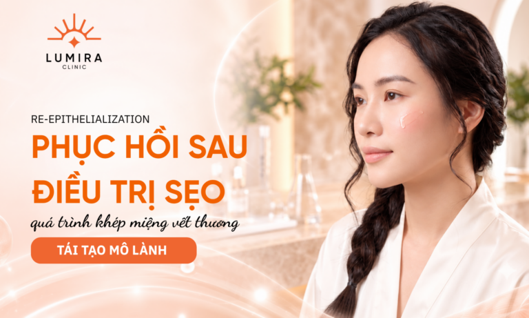 Lan da am min hong hao khi duoc cham soc phuc hoi bang serum B5 sau tri seo - Lumira Clinic